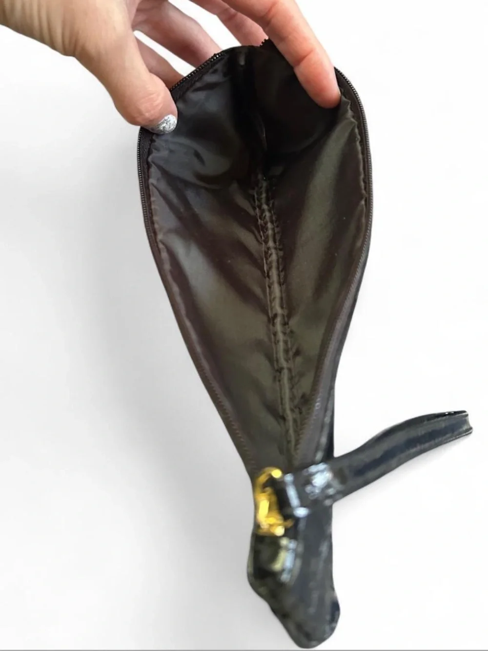 Croc-Embossed Olive Patent Wristlet Pouch